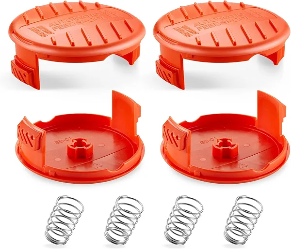Trimmer Line Cap and Spring for BLACK+DECKER,Trimmer Replacement Spool Cap Covers Compatible for Black+Decker AFS Trimmer (RC100P),Black and Decker Weed Eater Parts,4 Pack (4 Spool Cap+4 Spring)