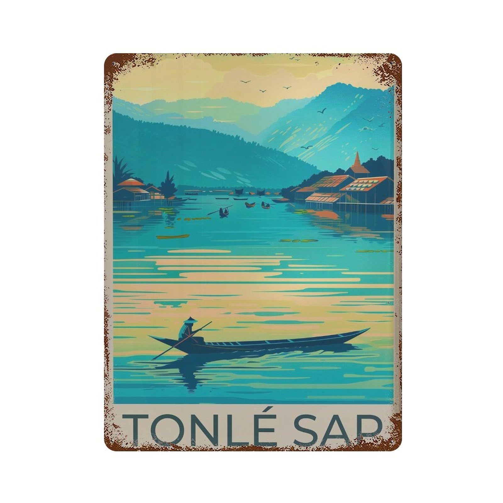xiaoxiaoshen Tonle Sap Travel Cambodia SE Asia Decor Wall Decor Art Metal Tin Poster Modern Home Decor Art Home Bar Shop Decorations Vintage Sign 40x30cm