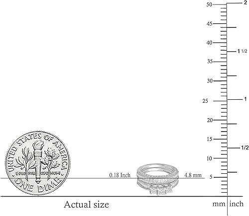 Vista 3 de Dazzlingrock Collection Juego de anillos de compromiso de 3 piedras con diamantes blancos redondos y princesa para mujer