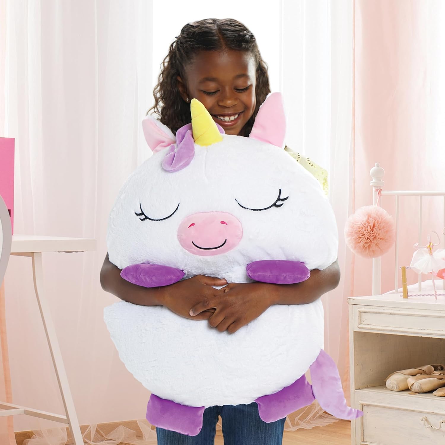 Happy Nappers: Pillow & Sleepy Sack: Large - White Unicorn - 66 x 30, 2-in-1: Plush Animal Opens to Sleeping Bag, Soft Play & Nap Character, Kids 3+