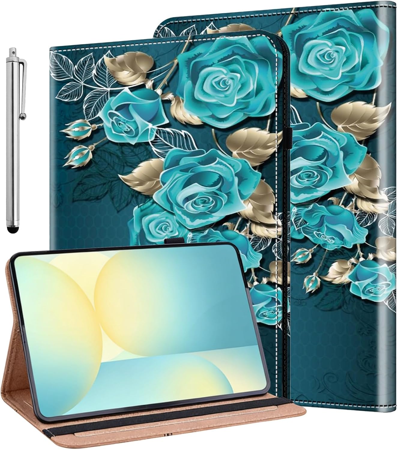 ALILANG Case for iPad Pro 13 inch M5/M4 (2025/2024) Tablet Case, PU Leather Shockproof Folding Stand Cover with Card Holder and Pen Holder -Purple Rose