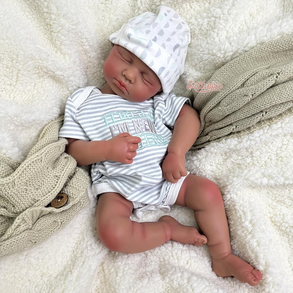 20'' Lifelike Reborn Baby Dolls Full Body Silicone African American Boy Toddler, Realistic Sleeping Black Newborn Baby Doll Weighted Soft Body Gift for Kids (Boy)