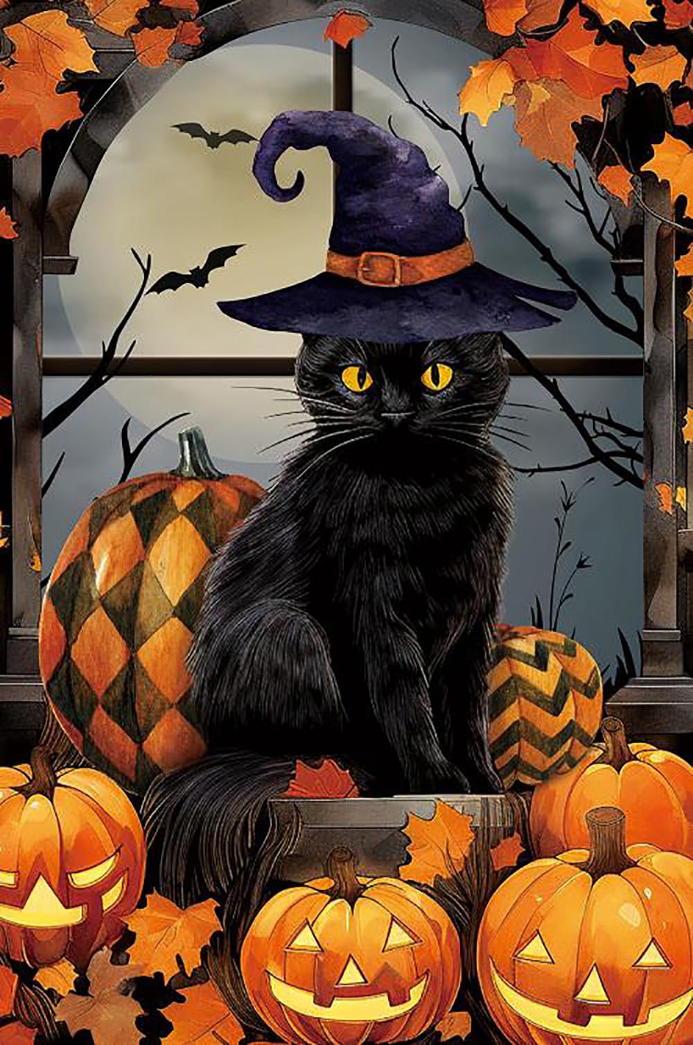 Texupday Halloween Gartenflagge – 71,1x101,6 Cm, Mit Kürbis, Hexe, Katze & Fledermaus, Wetterfestes Polyester, Für Draußen