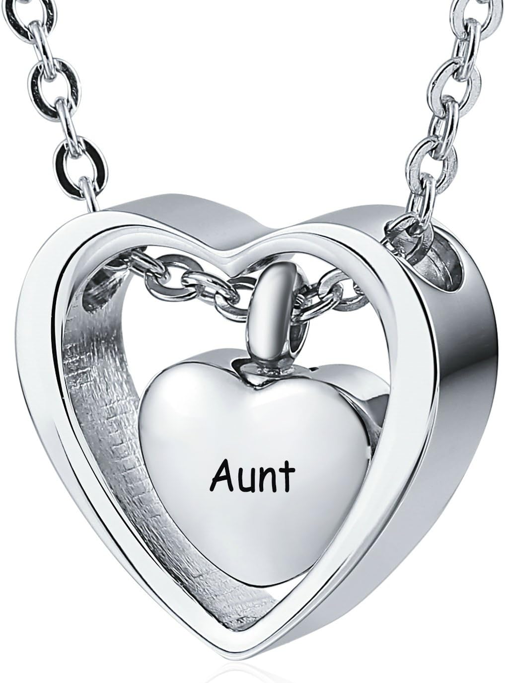 Gualiy Ash Necklace Urn Stainless Steel Double Heart Engraved Cremation Urn Necklace