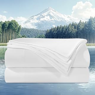 100% Viscose Derived from Bamboo_Sheets Queen Size 4pcs, Cooling & Breathable Bed Sheets for Hot Sleepers, Hotel Luxury Silky Bedding Sheets, 16" Deep Pocket(White)