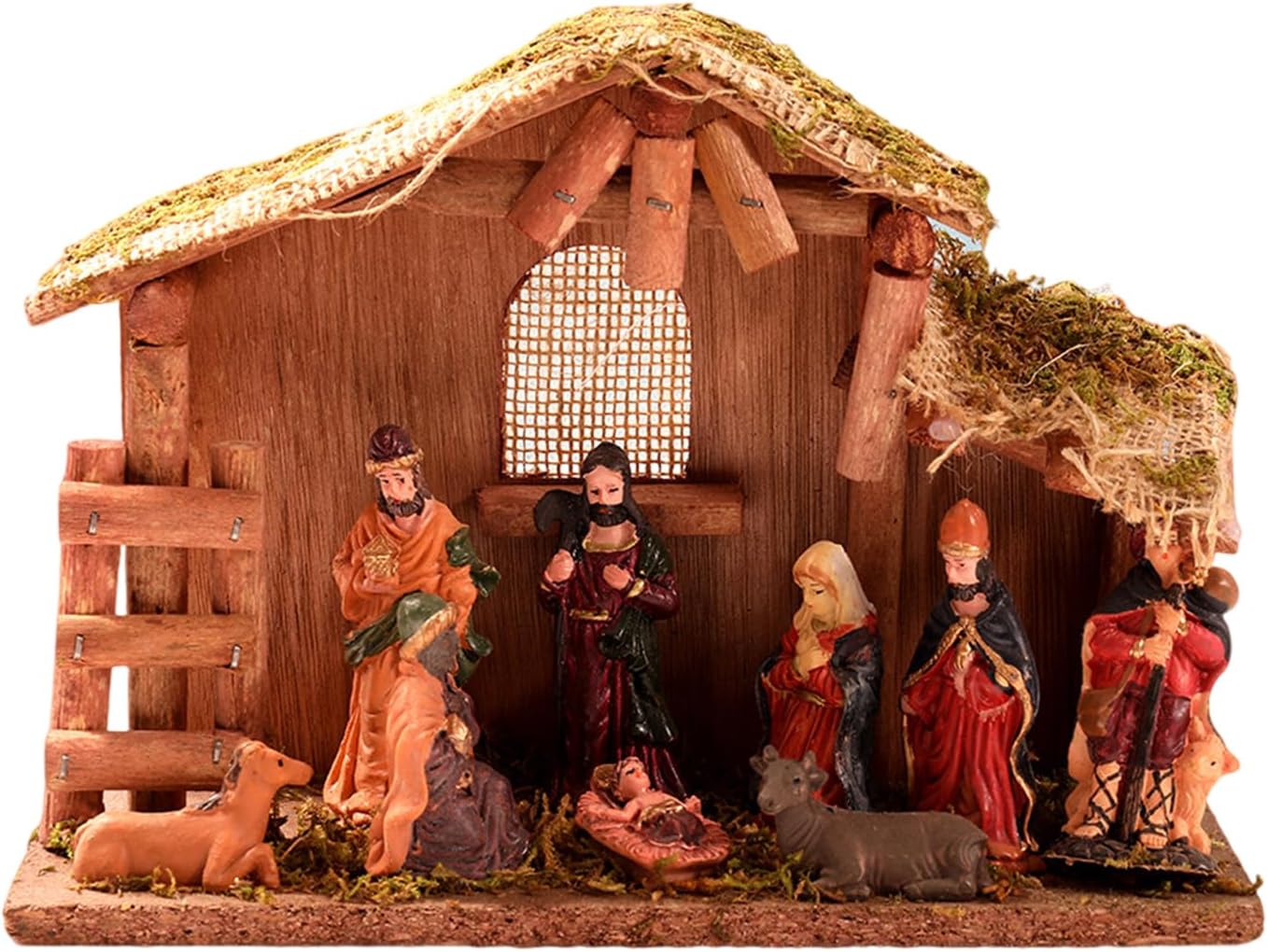 Resin Nativity Figurines Xmases Natvity Scene Statues Tabletop Ornament Resin Manger Holy Family Sculptures Home Decors Christmas Nativity Figurines
