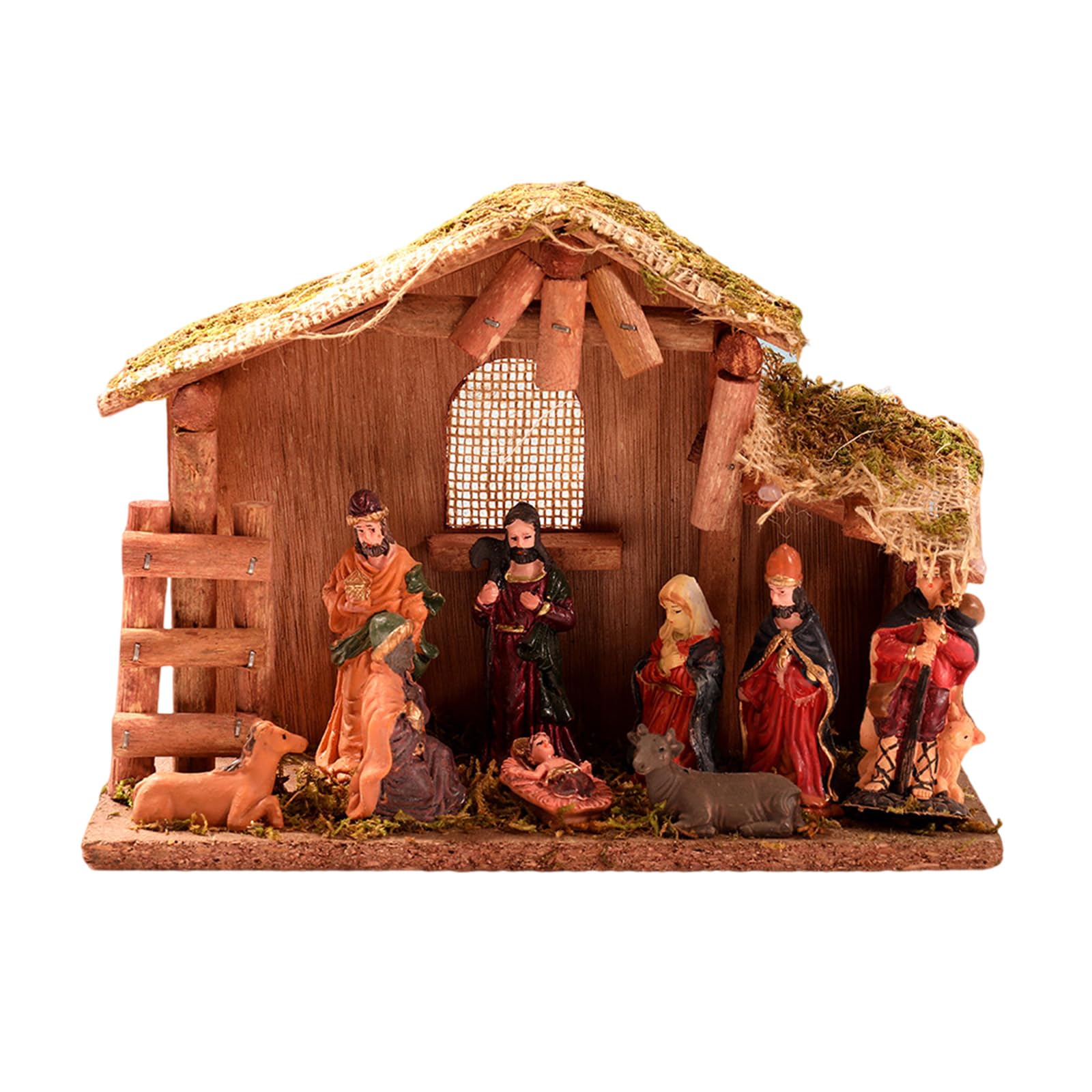 Presepe di Natale Figurine Scena In Resina Statua Con Stabile Sacra Famiglia Statua Centrotavola Decori Casa Scene Di Natale Sculture