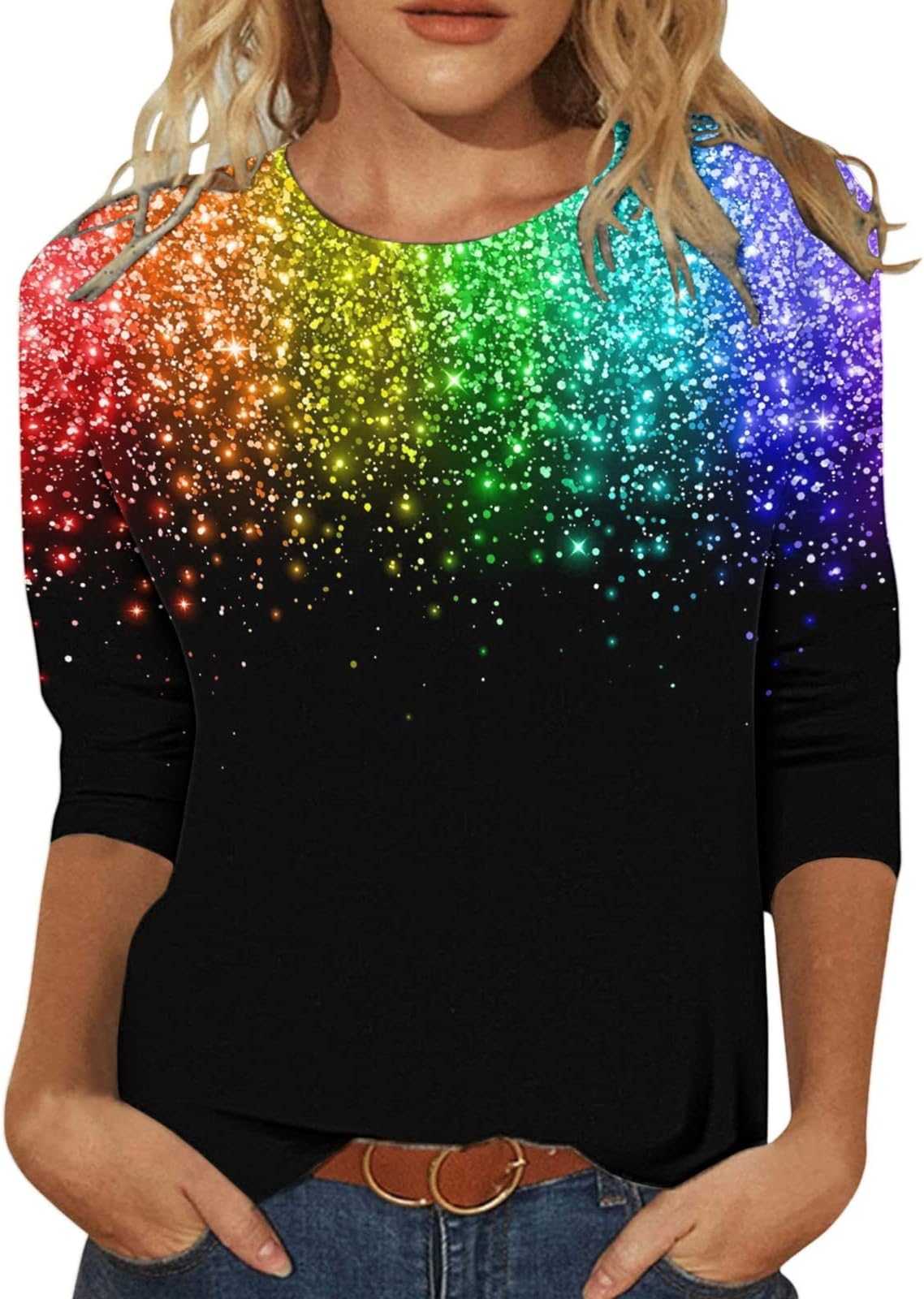 Long Sleeve T Shirts Women Pack, Valentine Sequin T Shirt Design Three Sleeved Round Neck Fashion Top 90S Egirl T Shirts Multipack Sales Necessary for Life (240104 A-AE, XXL)
