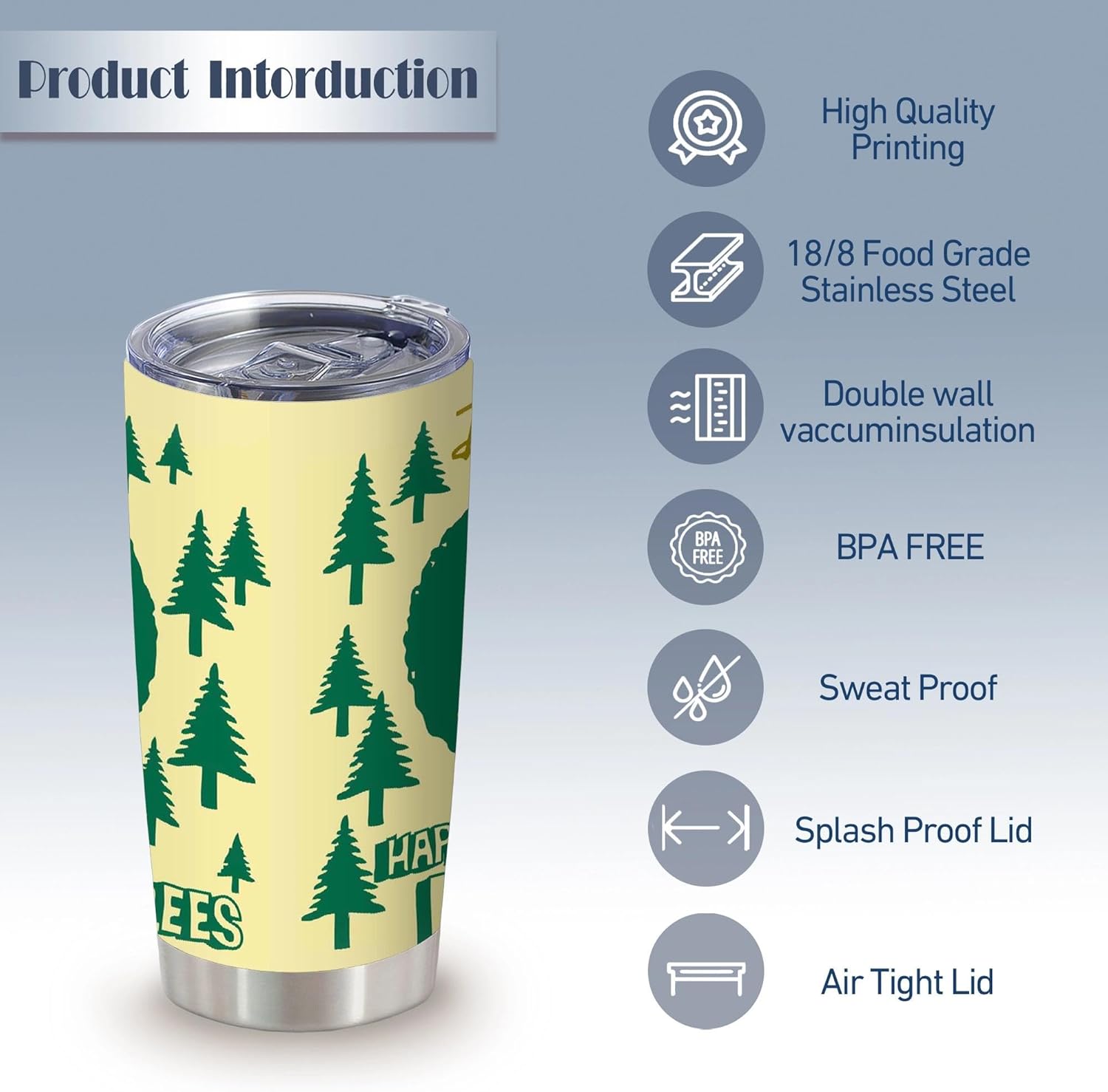 Happy Little Trees Gift for Women,Gifts for Fans,Happy Accidents Gift for Men,20 Oz Funny Stainless Steel Vacuum Tumbler with Lid,Novelty with Quotes Present,1 Pcs