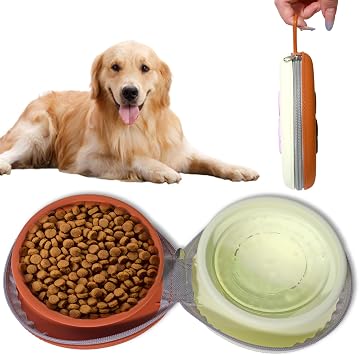 Portable Dog Travel Bowls 2 in 1 Collapsible Silicone Bowls with Carry Case | All-in-One Food & Water Solution for Camping, Hiking, Car Travel | BPA-Free, Leash Clip, Easy Clean