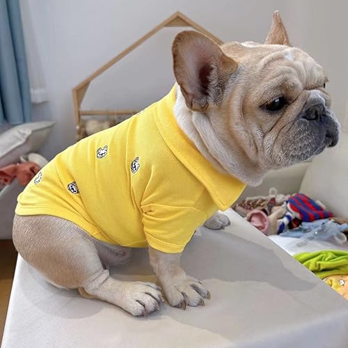 Miniatura 6 de Camisas de algodón con bordado de bulldog francés para perros, camiseta para cachorros, ropa, abrigos, tops (amarillo, XXL)
