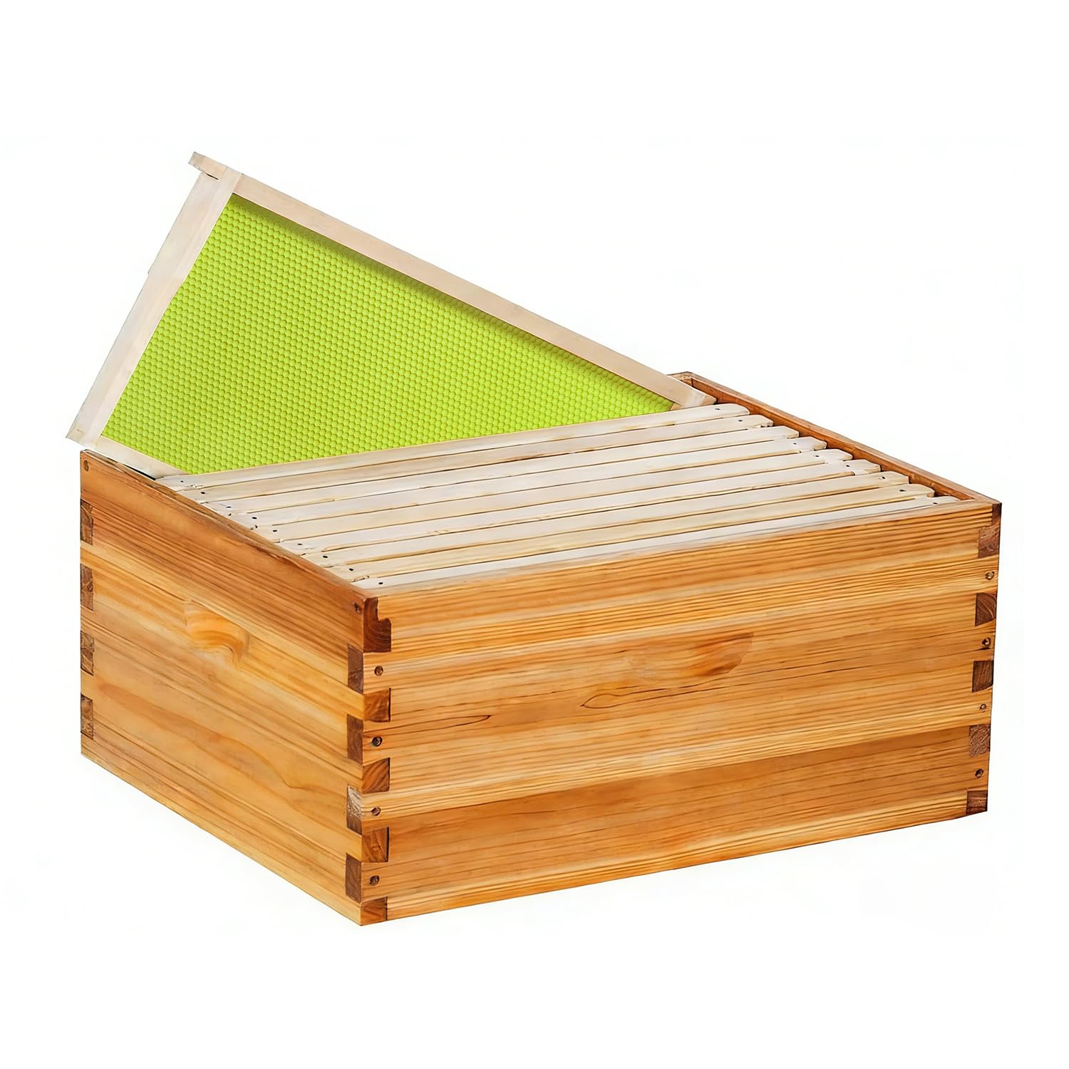 10-Frame Deep Brood Beehive Box Langstroth Bee Hive Box Dipped in Beeswax, Wood Honey Deep Beehive Box Include Beehive Frames and Green Wax Foundations, 20 Pack(Unassembled)