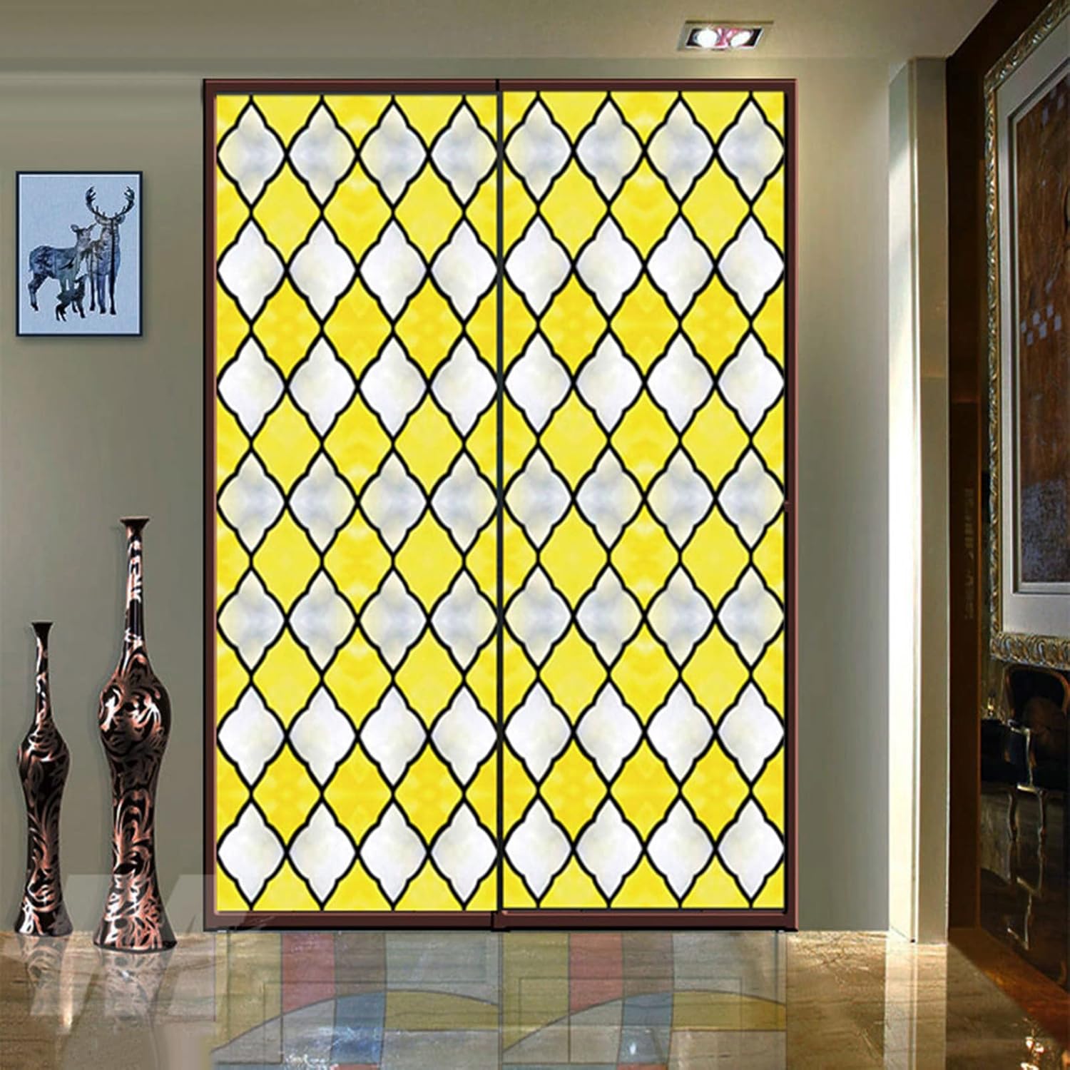 Privacy Window Film Geometric Patterns, Stained Glass Frosted Window Sticker Glass Window Decoration, for Home Kitchen Bedroom Living Room Bathroom,2,50x200cm(20x79inch)