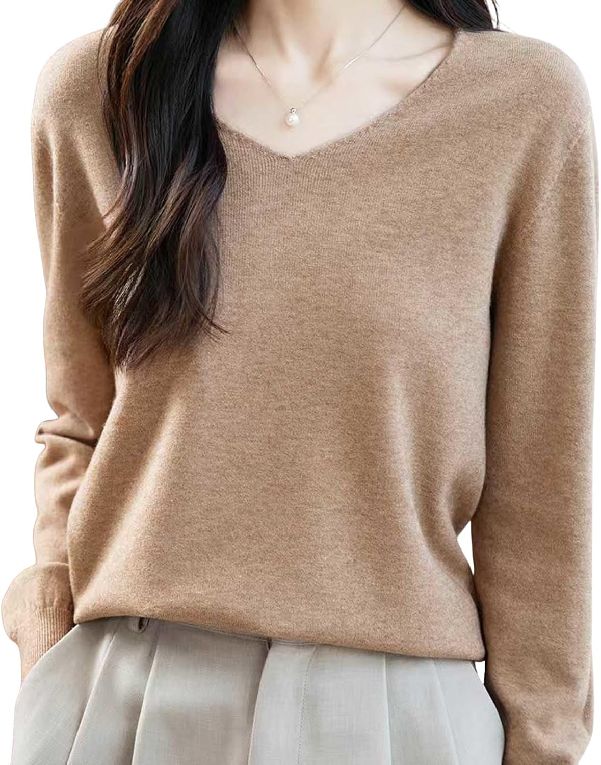 Sweaters for Women V Neck Casual Knit Long Sleeve Tops Lightweight Pullover Soft Clothes Solid Fall Fashion Outfits
