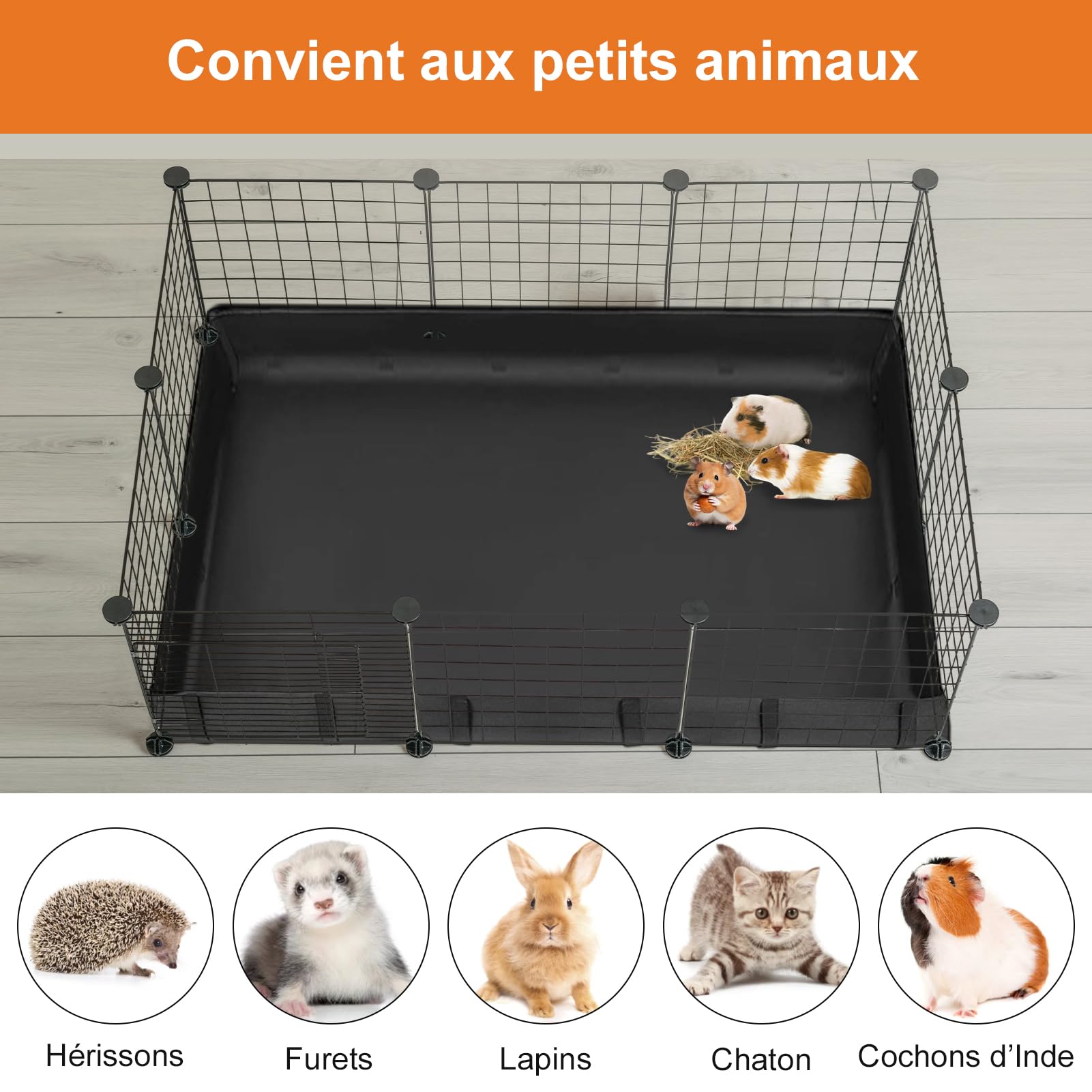 Housse de cage de cochons d'Inde imperméable fond pour habitat de petits animaux en toile pour lit de chinchilla (105 x 69 x 11 cm)