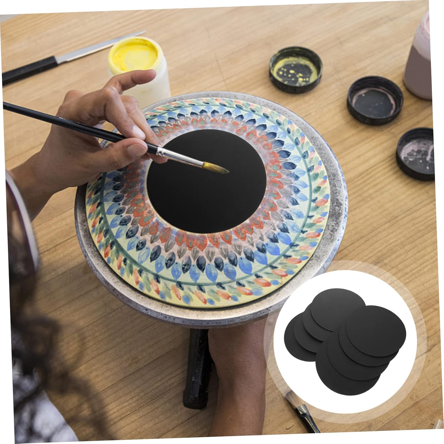 24pcs Round Black Cardboard Mandala Painting Boards for Crafts and Art Projects Kraft Paper for Boys and Girls and Adults for Home Decoration