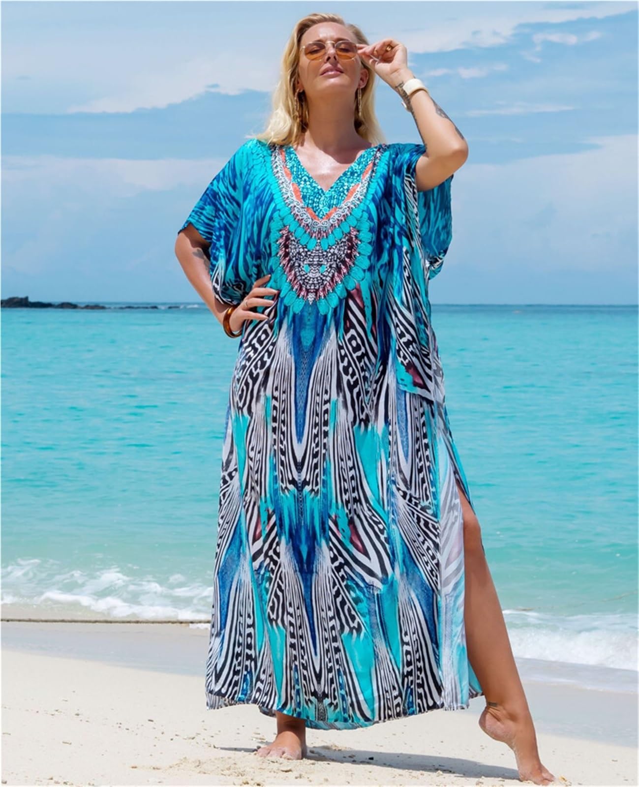 Copricostume da Bikini Abiti da Donna Taglie Forti Abito con Scollo a V Ampio per Vacanza