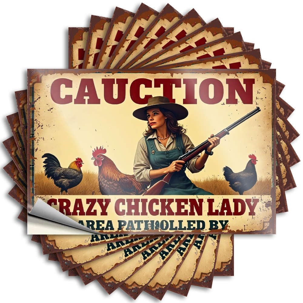 Must Bumper Decal | Caution: Crazy Chicken Lady Patrolling Area with Gun Crazy Durable Vinyl Sticker Easy Apply for Long(6X9CM)