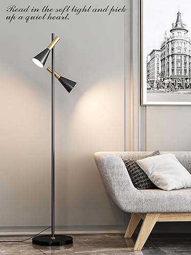 Miniatura 7 de Asmymh d - Lámpara de pie moderna con 2 cabezales ajustables para sala de estar, dormitorio, oficina, luz de esquina dorada y negra para lectura