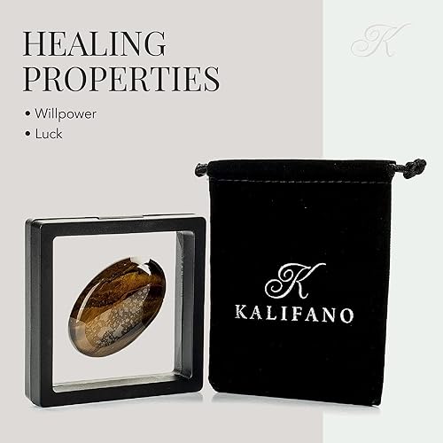 Miniatura 4 de KALIFANO Piedra de palma de ojo de tigre con efectos curativos y calmantes - Ojo de Tigre de alta energía con tarjeta de información - Cristal de