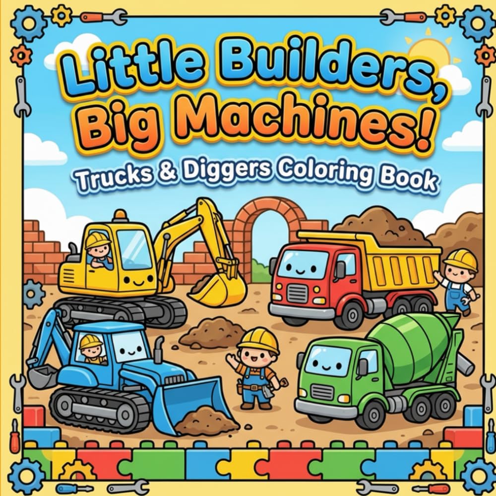Little Builders, Big Machines: Trucks & Diggers Coloring Book | Fun and Easy Construction Vehicle Coloring Book for Kids Ages 3–8 Featuring Trucks, Diggers, Dump Trucks, Excavators and Little Builders