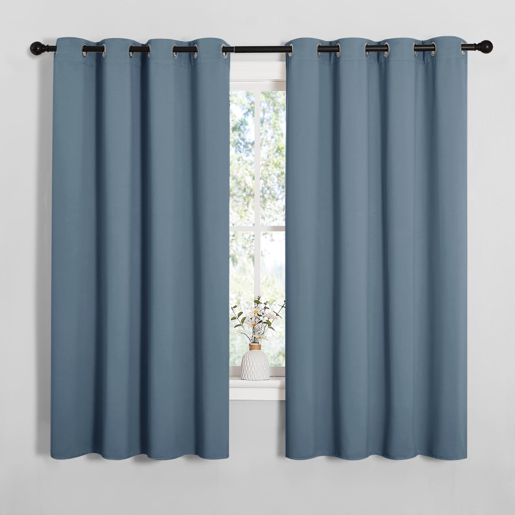 NICETOWN Smoky Blue Blackout Curtains 68 inches Length for Living Room, 2 Panels, 55" Wide, Thermal Insulated Decoration Drapes for Bedroom Window