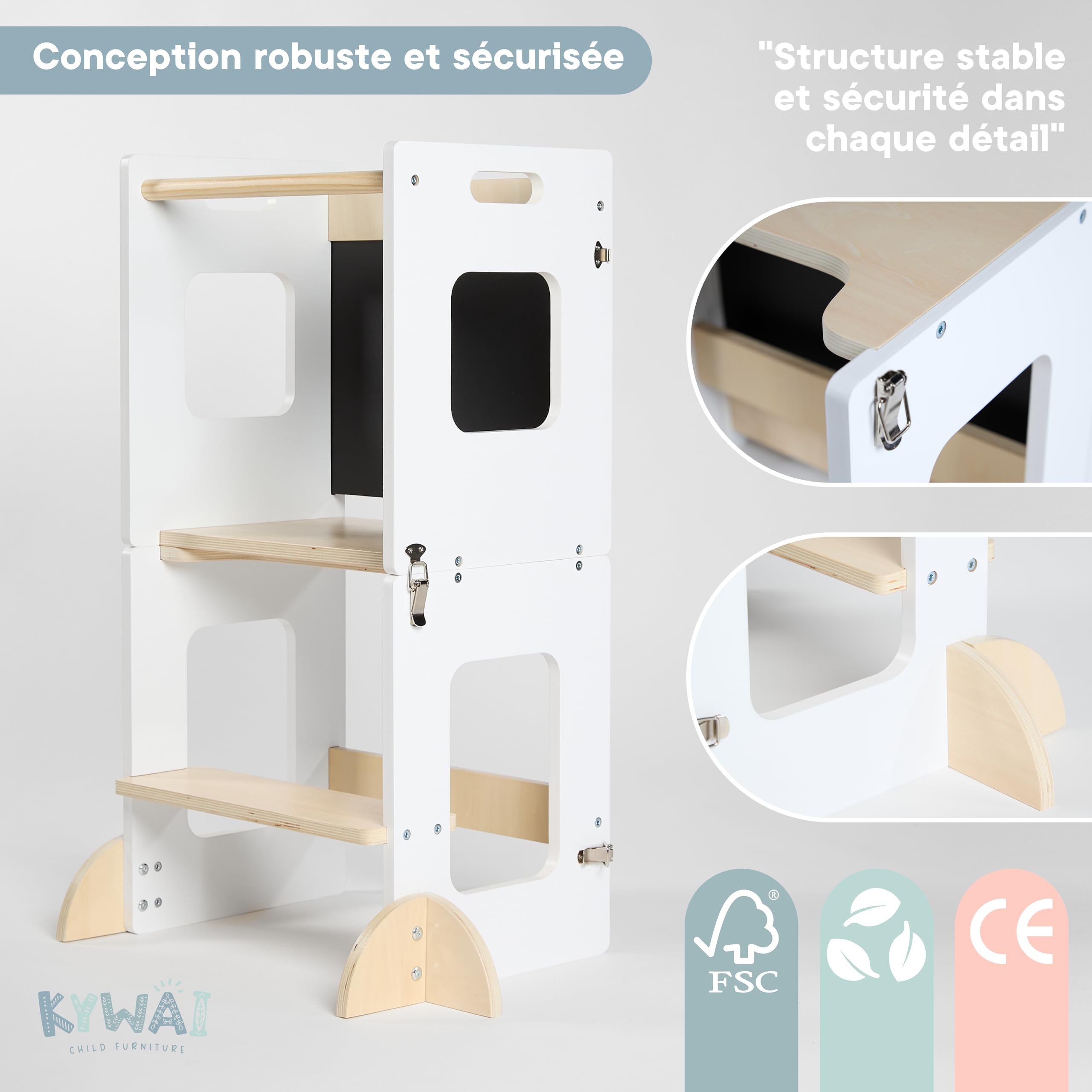 Tour d'Observation Montessori 3 en 1 Bois Écologique pour Enfant - Premium Meuble Évolutif Sécurisé