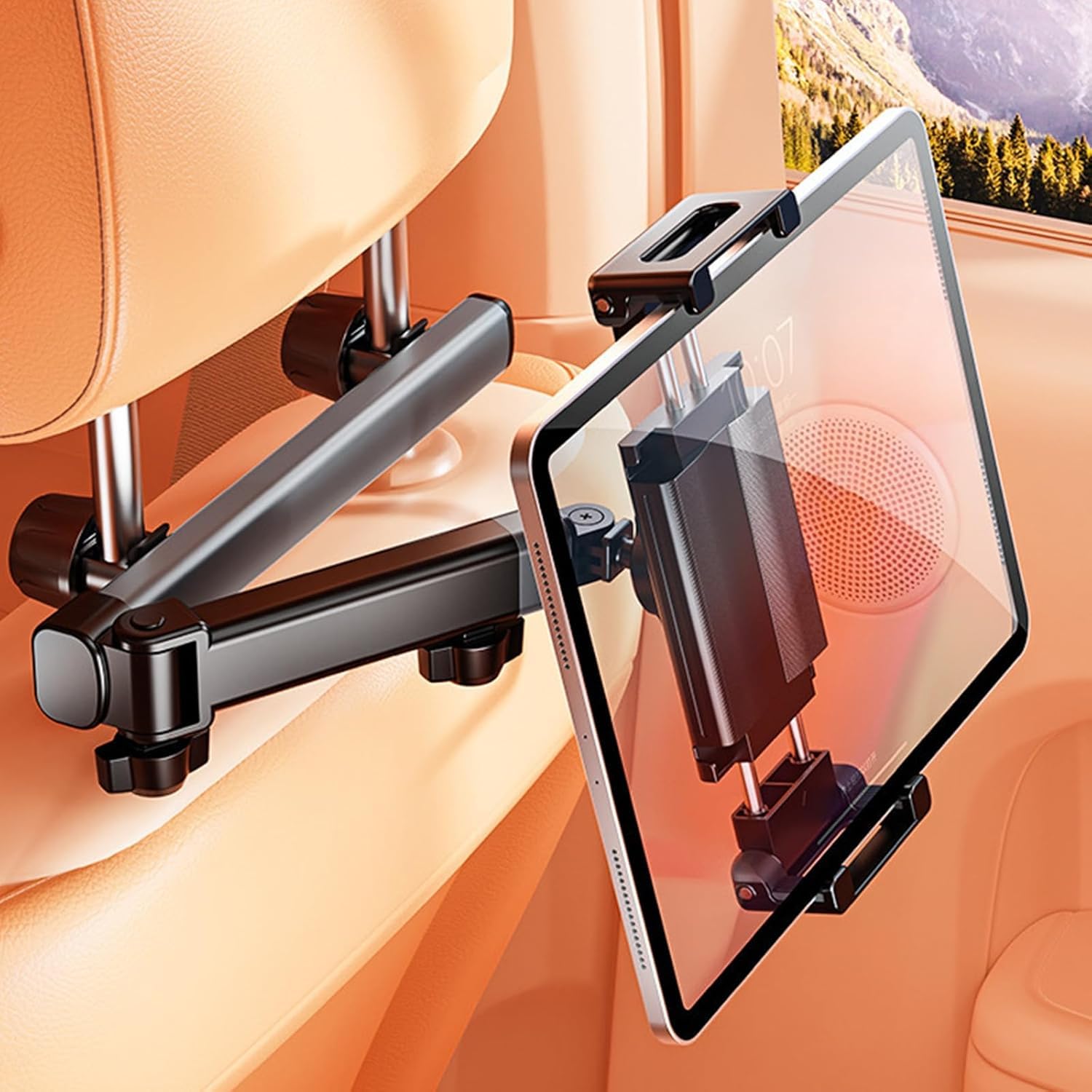 Support tablette voiture avec fixation appui-tête stable et bras télescopique