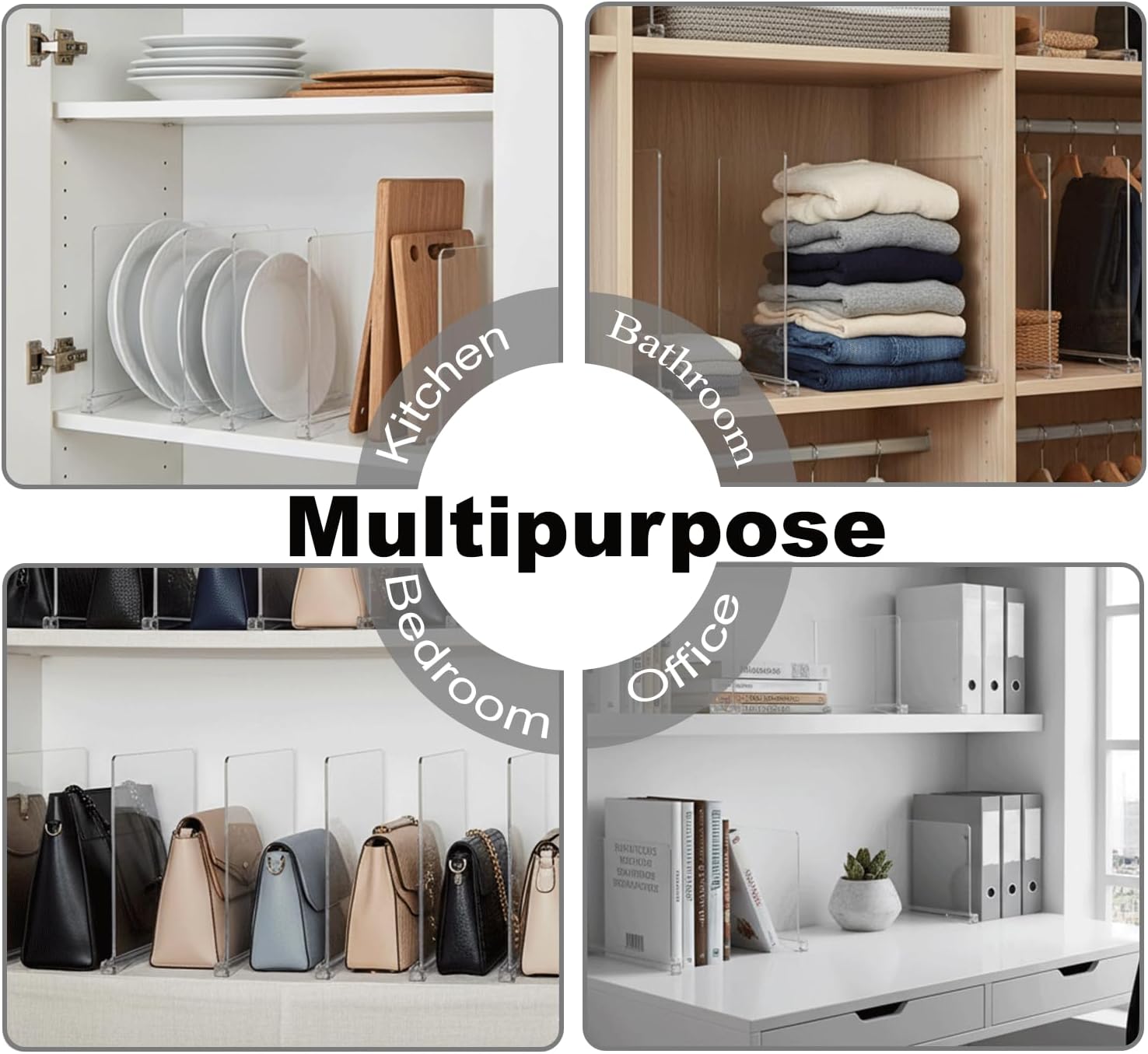 HIGH & SKY 8 Pack Acrylic Shelf Dividers for Closet Organization – Clear Adjustable Closet Shelf Separators for Clothes, Handbags & Towels – Durable Acrylic Shelf Dividers for Neat Shelves & Storage