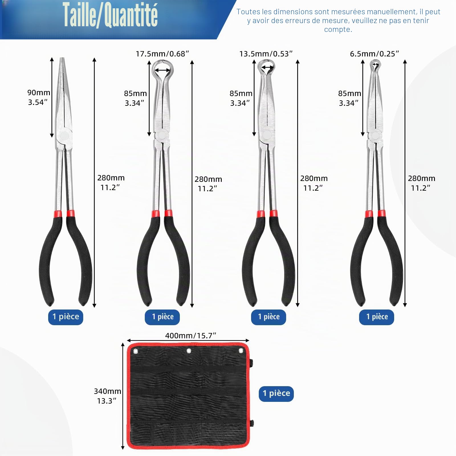 Glarks Lot de 5 pinces de serrage à longue portée – 28 cm, 6,5 mm, 13,5 mm, 17,5 mm de diamètre, retrait décalé de la bougie d'allumage pour les espaces étroits