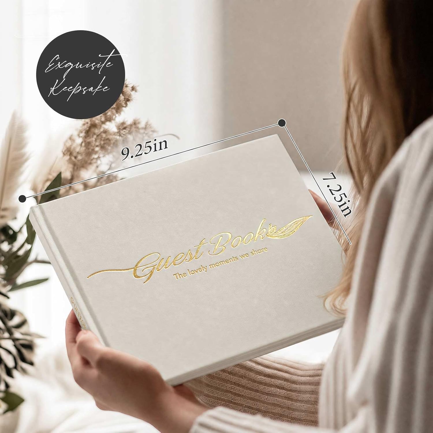 molekaus Leather Wedding Guest Book, 100 Blank Pages, Beige