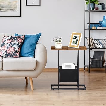 ZENY Small Narrow Side Table for Small Spaces, Slim End Table Magazine Table, Skinny Snack Couch Bedside Table, Nightstand with Storage Holder, Rustic Brown