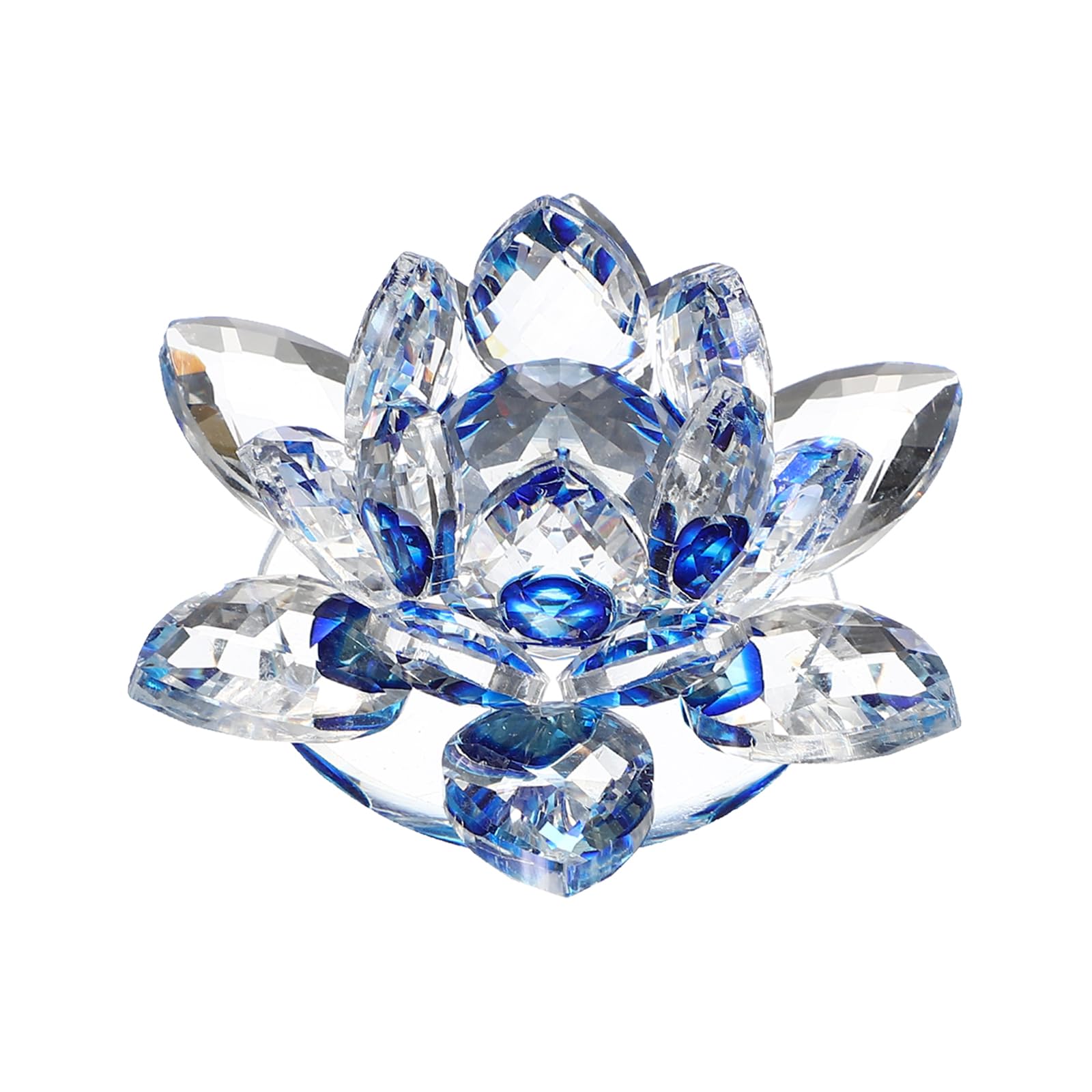 Lotus en cristal transparent et bleu 6,6 cm aux finitions ciselées