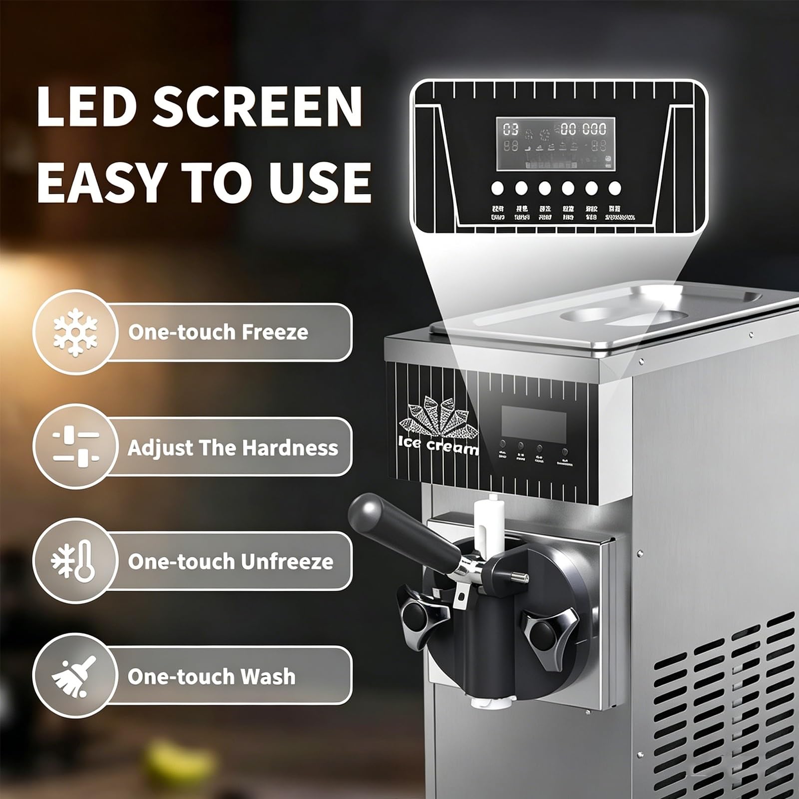 Machine Glace Italienne Professionnel 450w, Sorbetière Comptoir Grande Capacité Trémie 2.5l Compresseur Performant Congélation Rapide 10min Production 80-100 Glaces/H Restaurat Rapide(Purple)