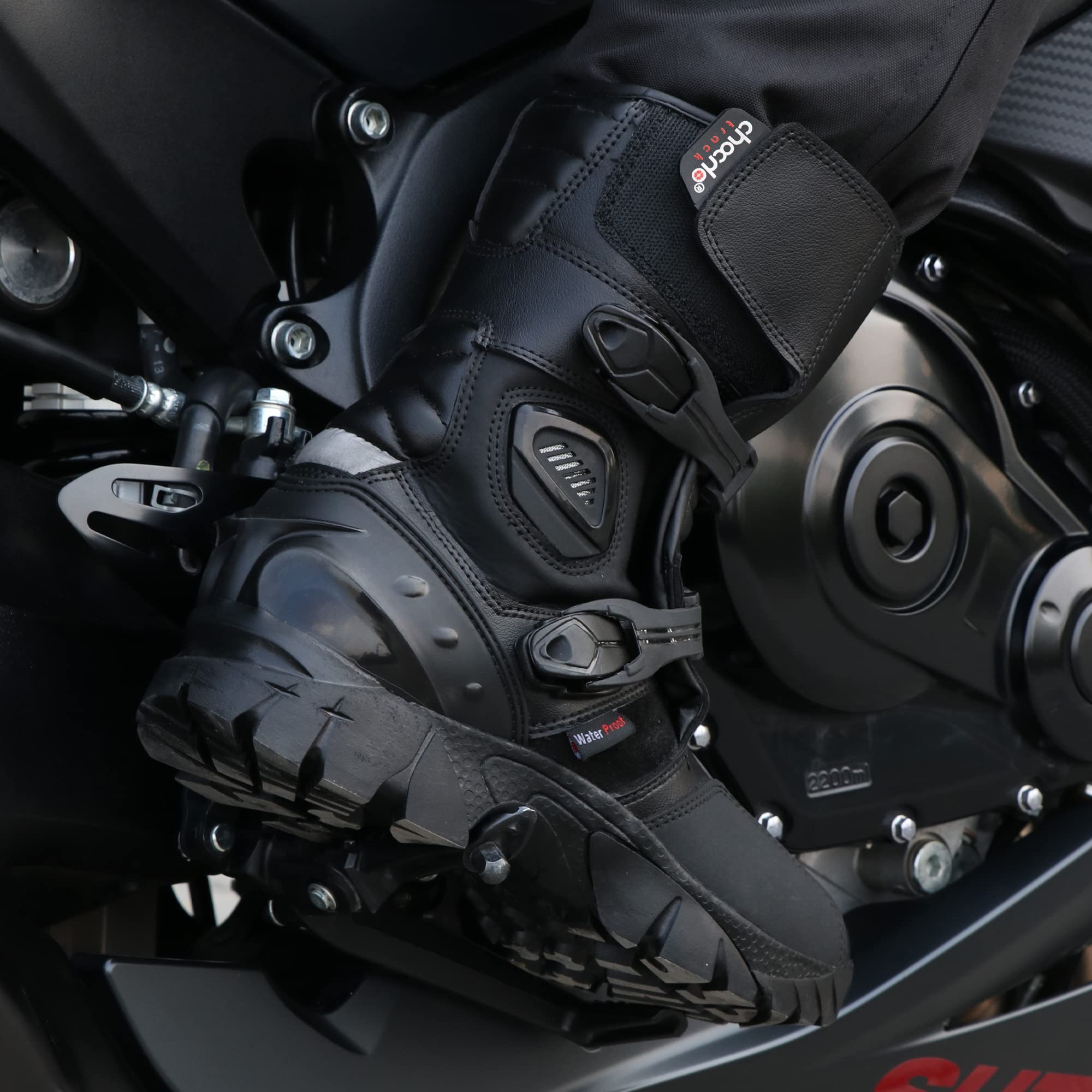 ChoCho Track Motorcycle boots for Men Leather Boots with Protections Rubber Sole Slip Resistant and Reflective Motorcycle Riding Boots (us_footwear_size_system, adult, men, numeric, narrow, numeric_8)