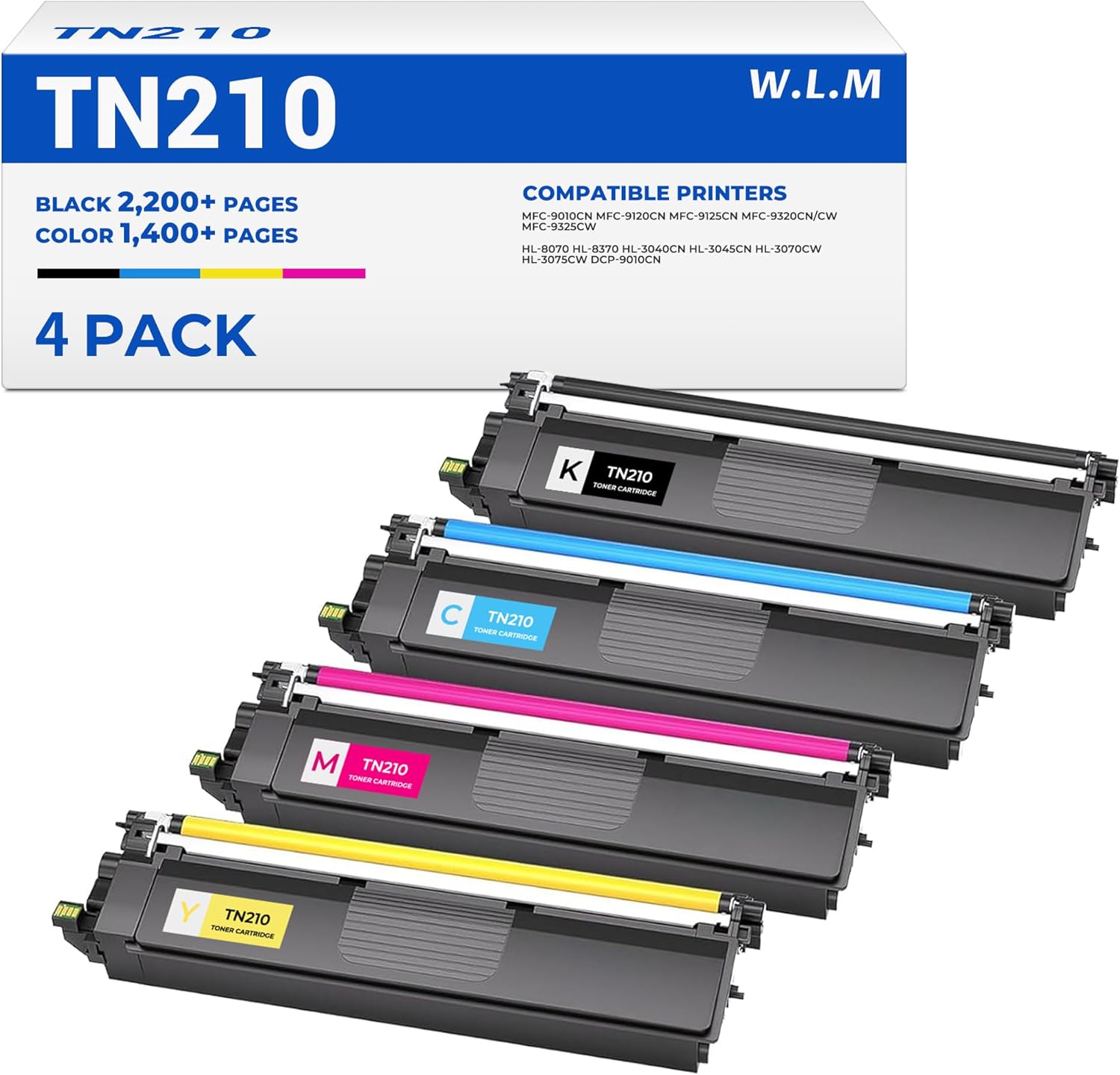 TN210 Toner Cartridges High Yield Compatible for Brother TN210 Toner Cartridges Set for Brother MFC-9125CN MFC-9325CW HL-3045CN HL-3040CN HL-3075CW DCP-9010CN MFC-9010CN Printer(BK/C/M/Y,4 Pack)