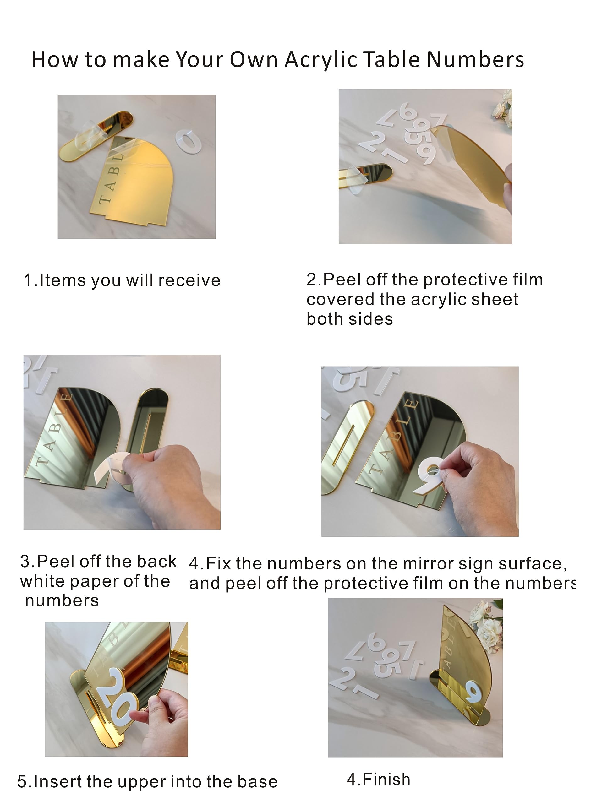 Acrylic Wedding Table Numbers,Semi-Arched Mirrored Acrylic Table Numbers for Party,Events,Occasion Decoration (Number 1-10, Gold Mirror)