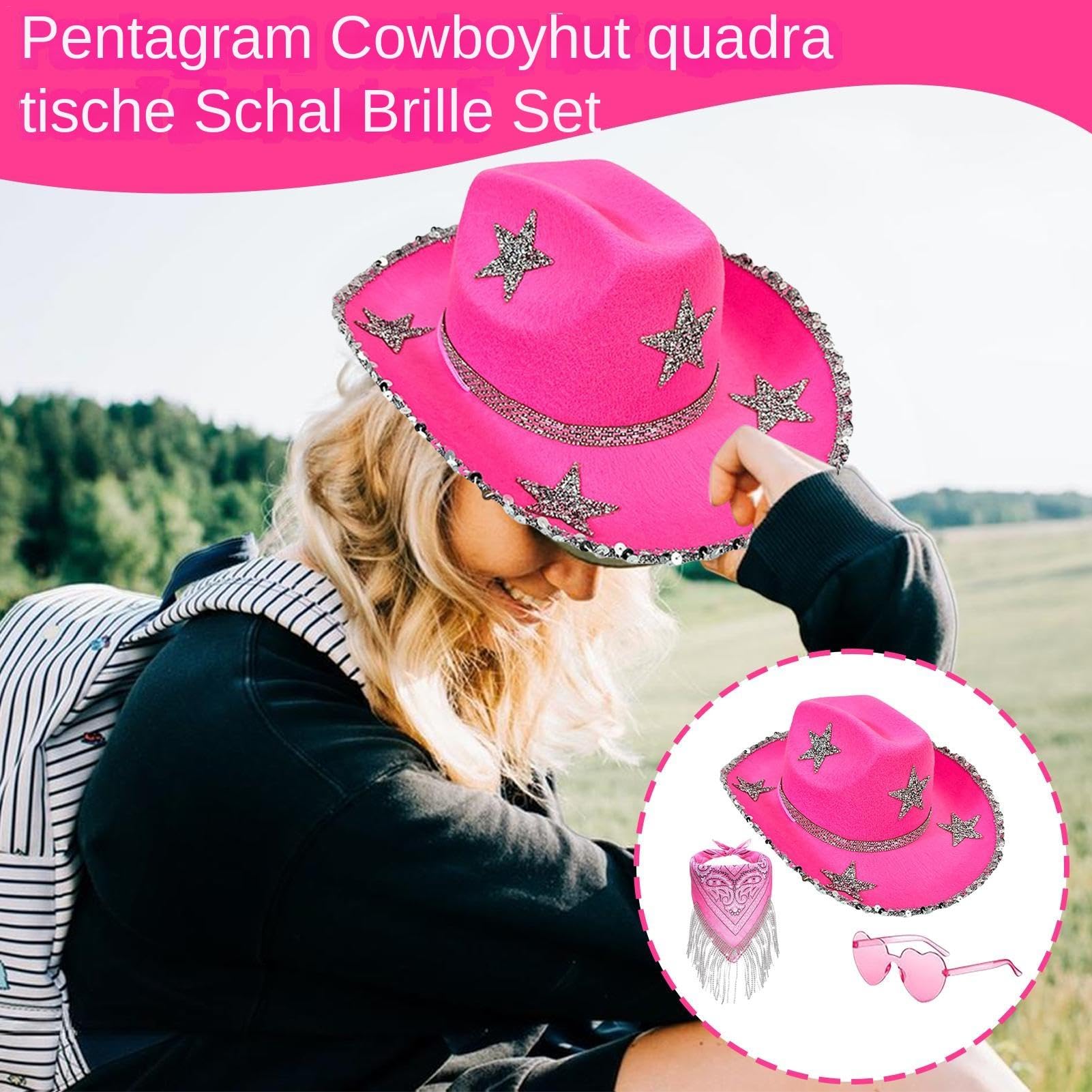 Sombreros de vaquero brillantes para mujer, gorro de vaquera con purpurina, 3 gorros clásicos de vaquero con purpurina con gafas de sol, disfraz de fiesta de Halloween, juego de accesorios