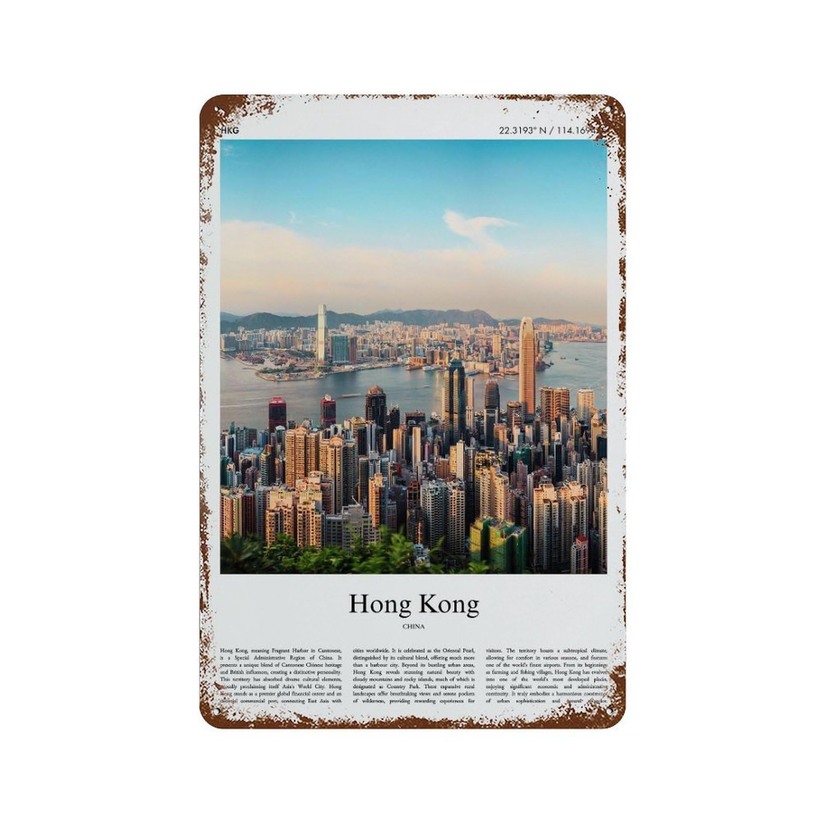 xiaoxiaoshen Hong Kong City Scenery Wall Decor Art Metal Tin Poster Modern Home Decor Art Home Bar Shop Decorations Vintage Sign 30x20cm