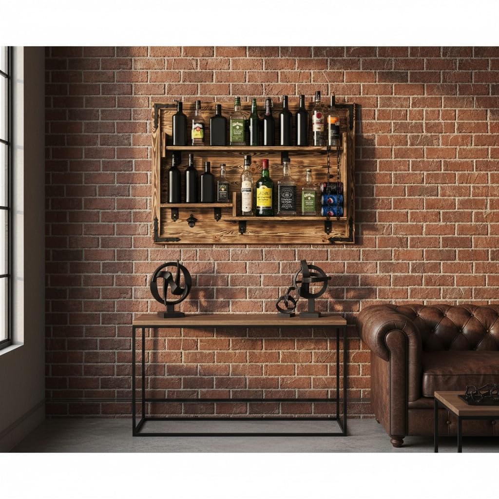 Weeco Estantería de Madera para Colgar en Casa, Hecha a Mano, Estilo Rústico, para Pared, Bar, Botellero, Regalo para Hombres, Cuadro 3D