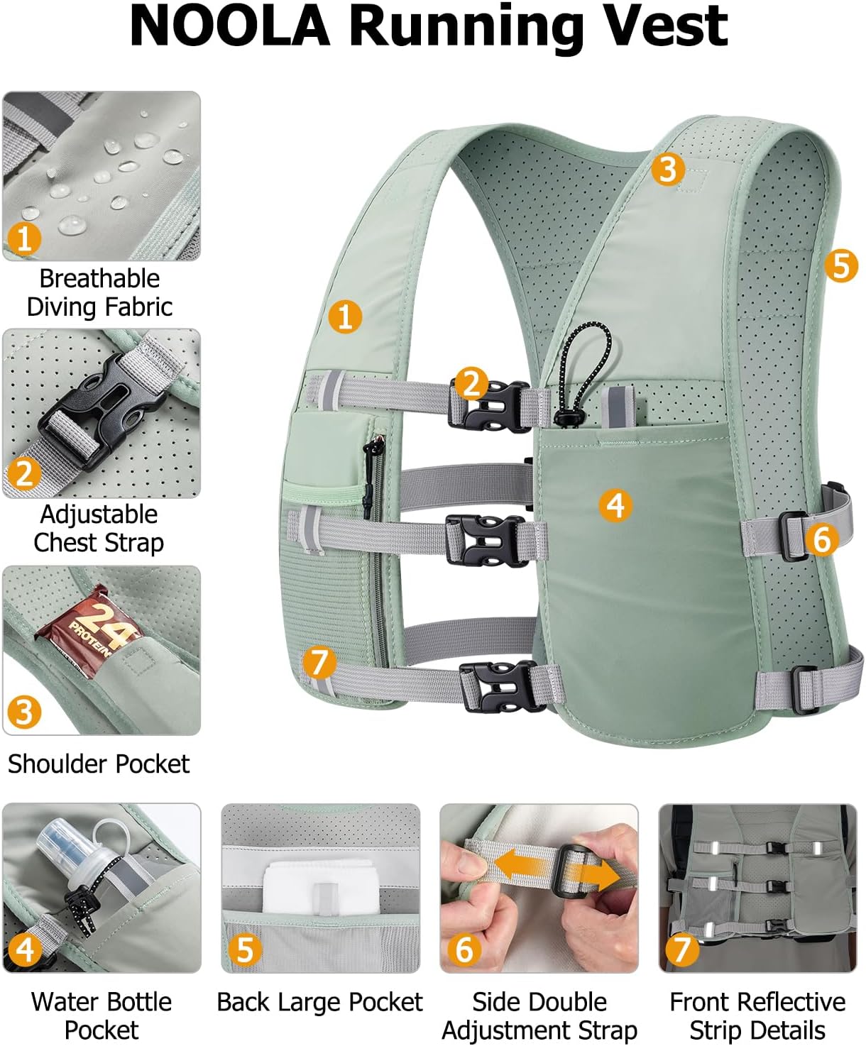 NOOLA Running Vest with 500ml Soft Flask, Lightweight Running Hydration Vest for Men Women，Adjustable Reflective Water Backpack with Phone Holder for Hiking Cycling Marathon Trail Race