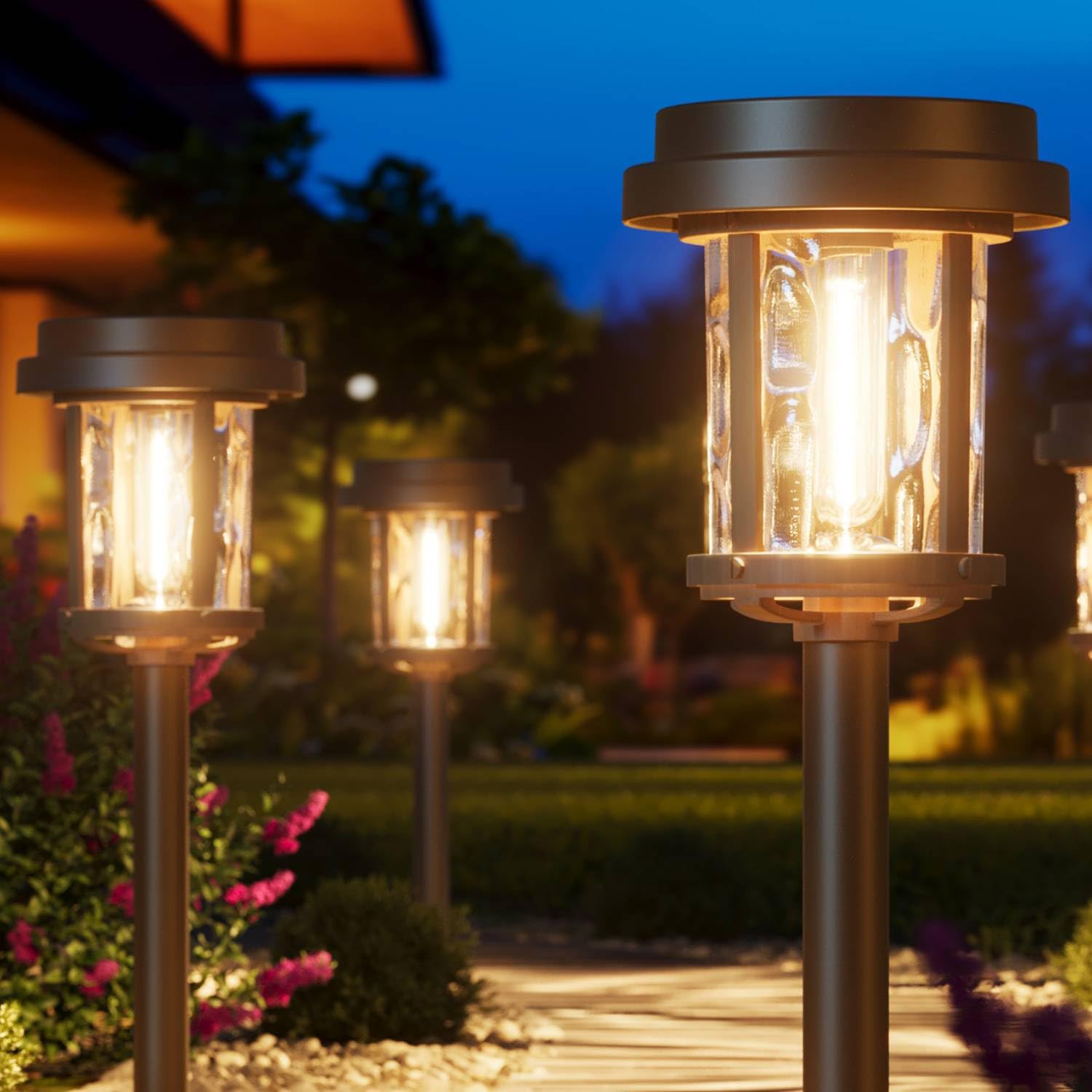 XMCOSY+ Ripple Glass Solar Pathway Lights