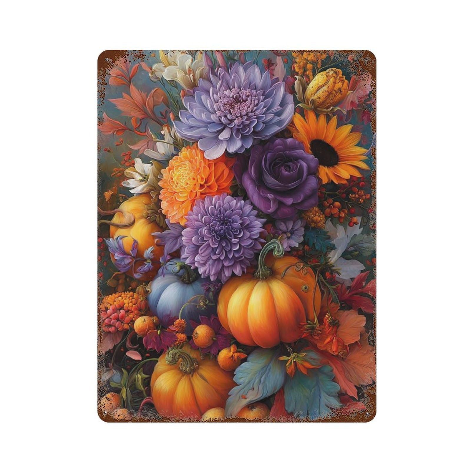 Autumn Harvest Bouquet-1 Rusty Metal Tin Sign 15.7"x11.8", Ideal for Farmhouse, Kitchen And Entryway Decor