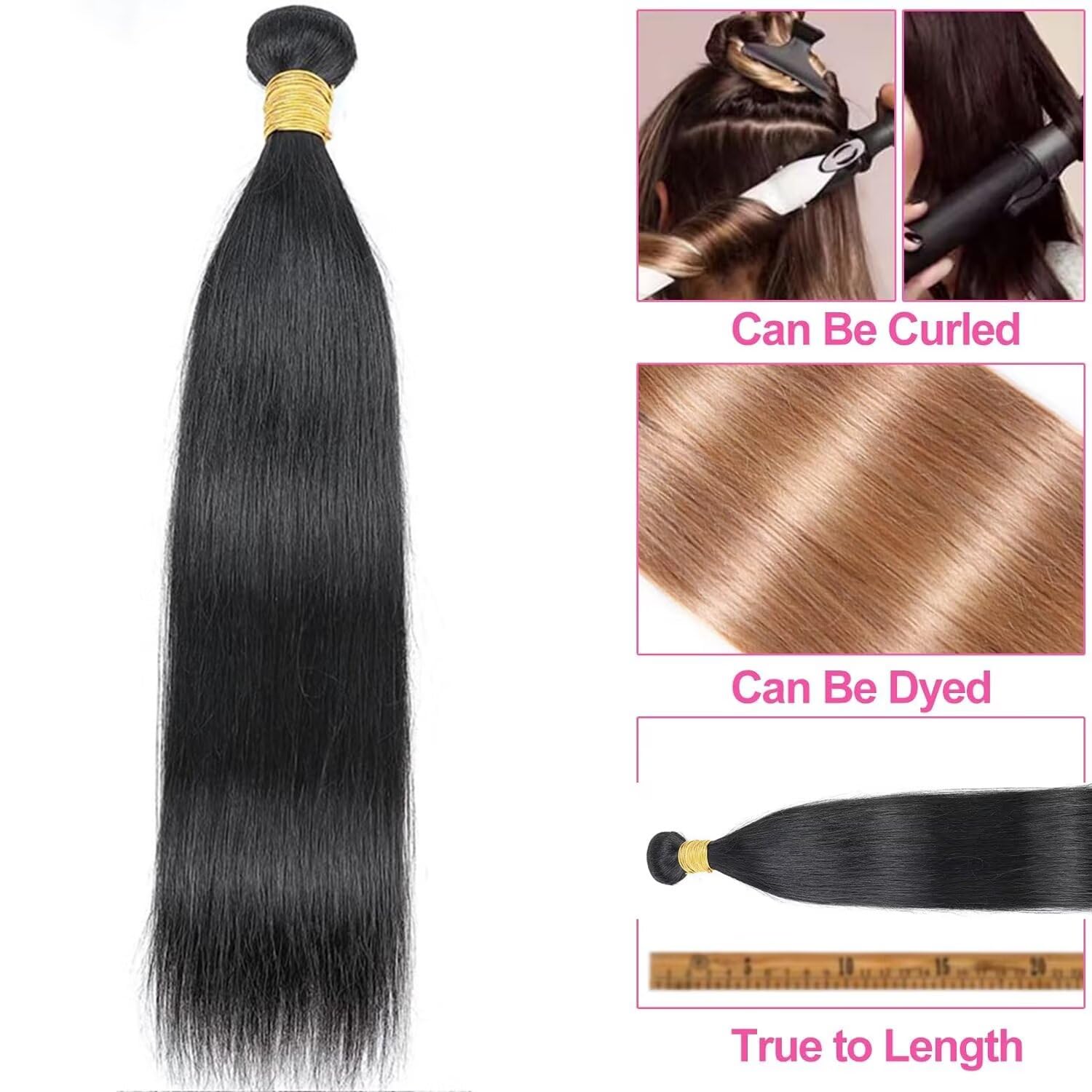 Human Hair Bundles 12A Brazilian Straight Human Hair Bundles 100% Unprocessed Remy Straight Weave Bundles Human Hair Double Weft Hair Bundles 95-100g Natural Color 22 Inch - Image 3
