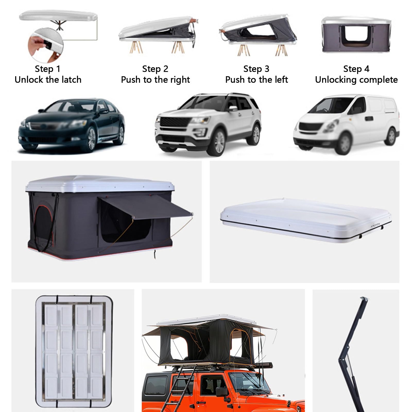 Tenda Da Tetto Rigida, Tenda Da Auto Ventilata Per Campeggio Da 1-3 Persone, Design Idraulico, Vista Spettacolare, Per Camion, SUV, Furgoni E Roulotte