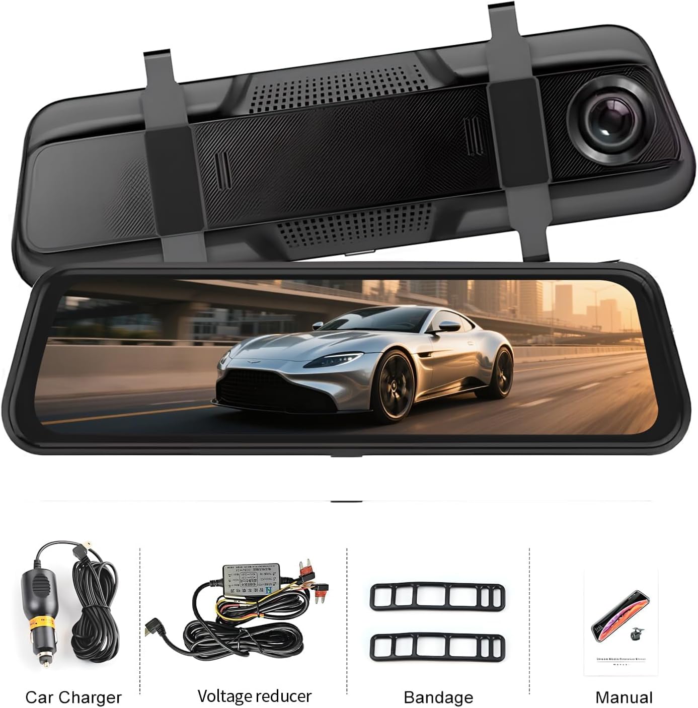 BY-J 9.66" 4K Mirror Dash Cam Front and Rear, Backup Camera for Cars, Full Touch Screen Rear View Mirror Camera, Smart Driving Assistant, Loop Recording Streaming Media