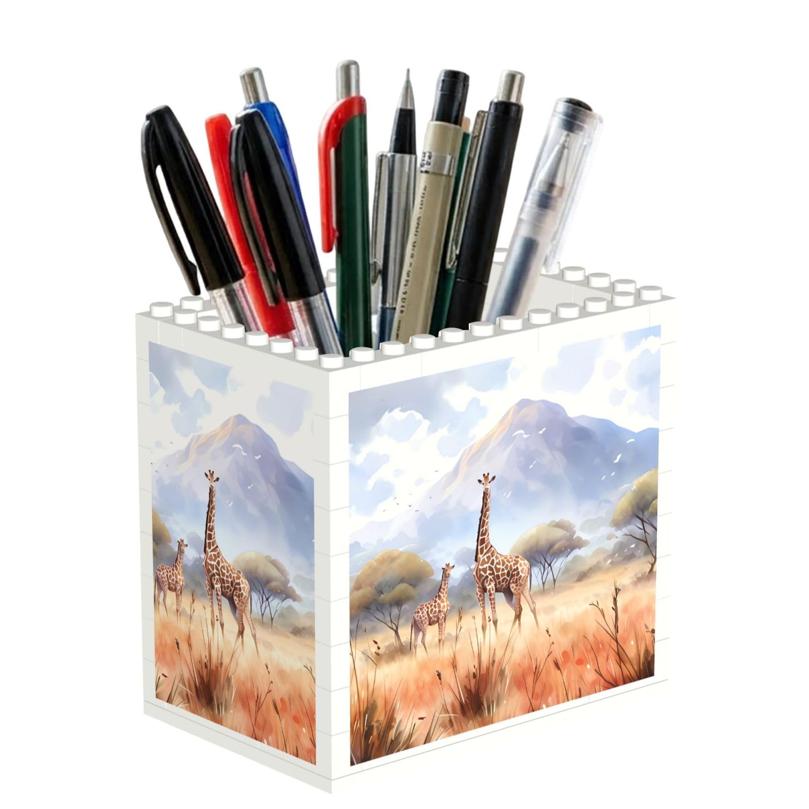 SXZVVBN African Savanna Giraffe Building Block Desk Tidy ABS Organiser