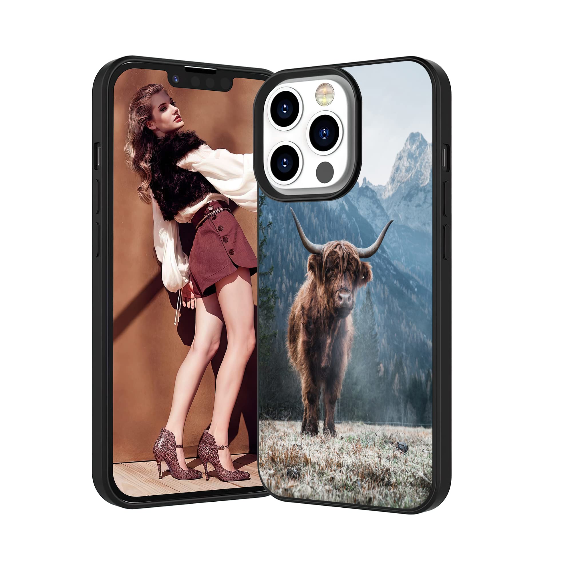 Compatible with iPhone 13 Pro Max Case,Highland Cow Phonecase for Girl Women Boys,Soft TPU Full Body Protection Shockproof Drop Protection Phone Case Cover for iPhone 13 Pro Max 6.7Inch