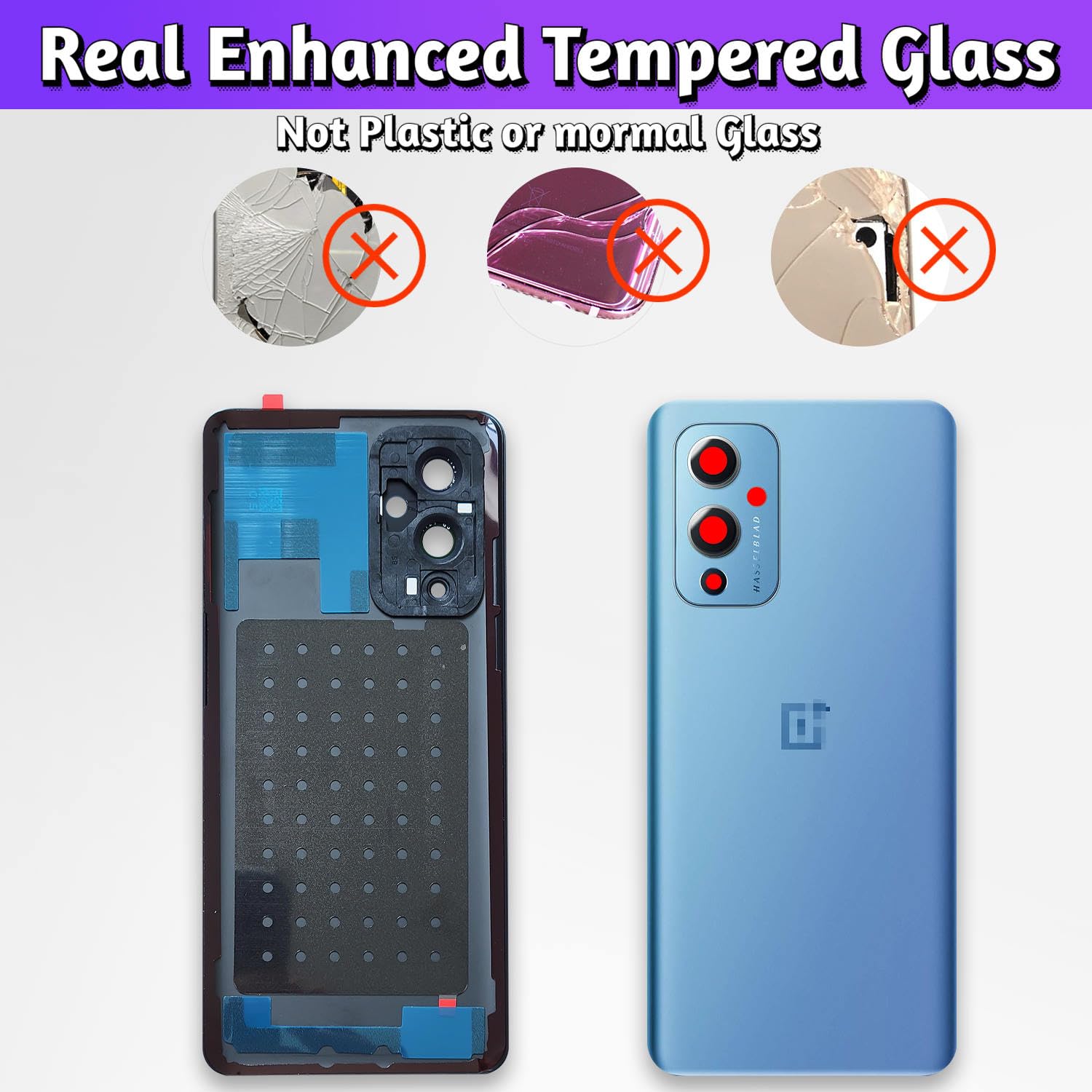 LUVSS Back Glass Cover Replacement Compitable for OnePlus 9 Rear Cover + Camera Lens + Repair Manual DIY Tools Kit (Black) - Image 2