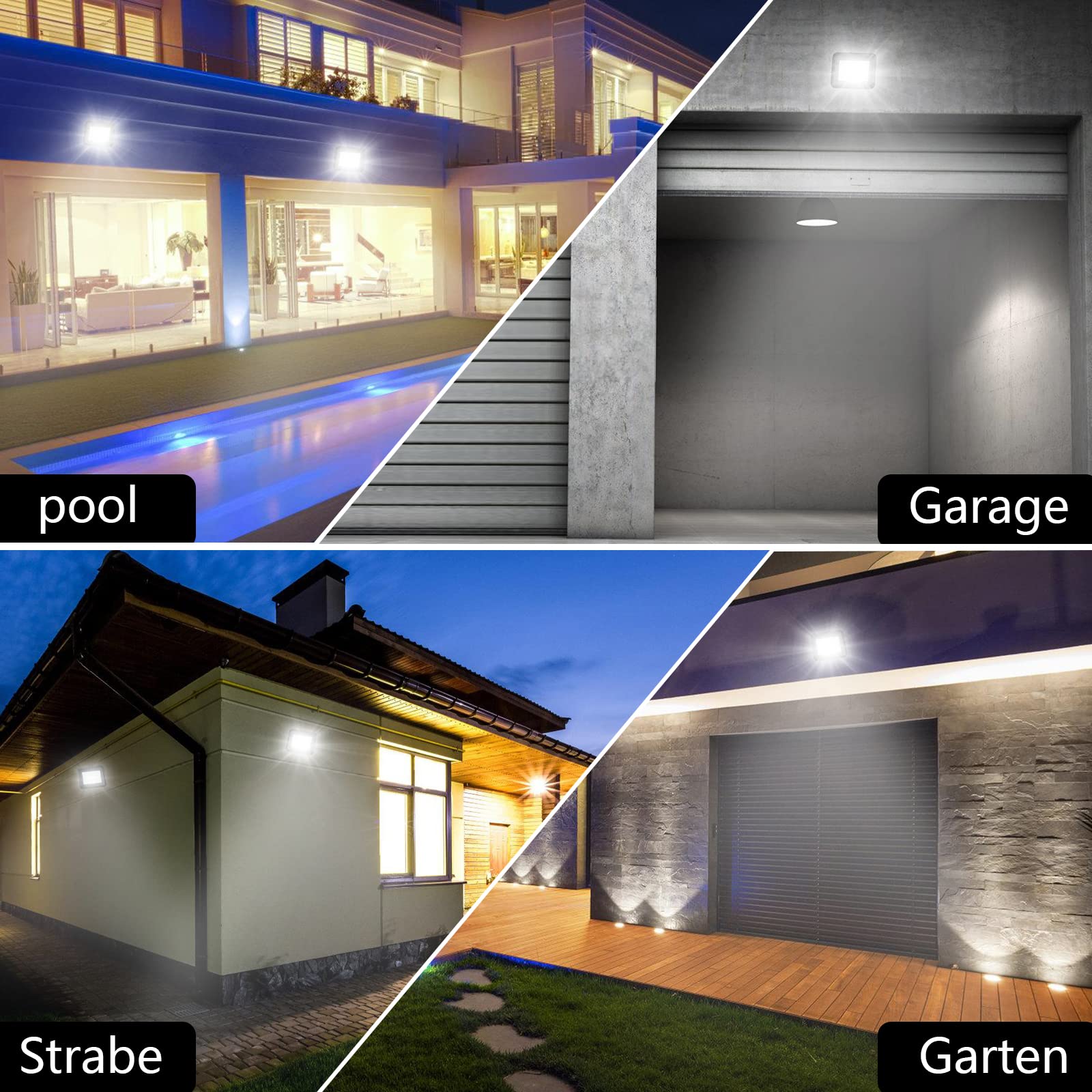 Reflektor LED, 5 x 50 W, zewnętrzny reflektor LED, 4250 lm, super jasny, 6000 K, zimna biel, reflektor budowlany, IP66, do ogrodu, garażu, hotelu, dekoracja (bez wtyczki)